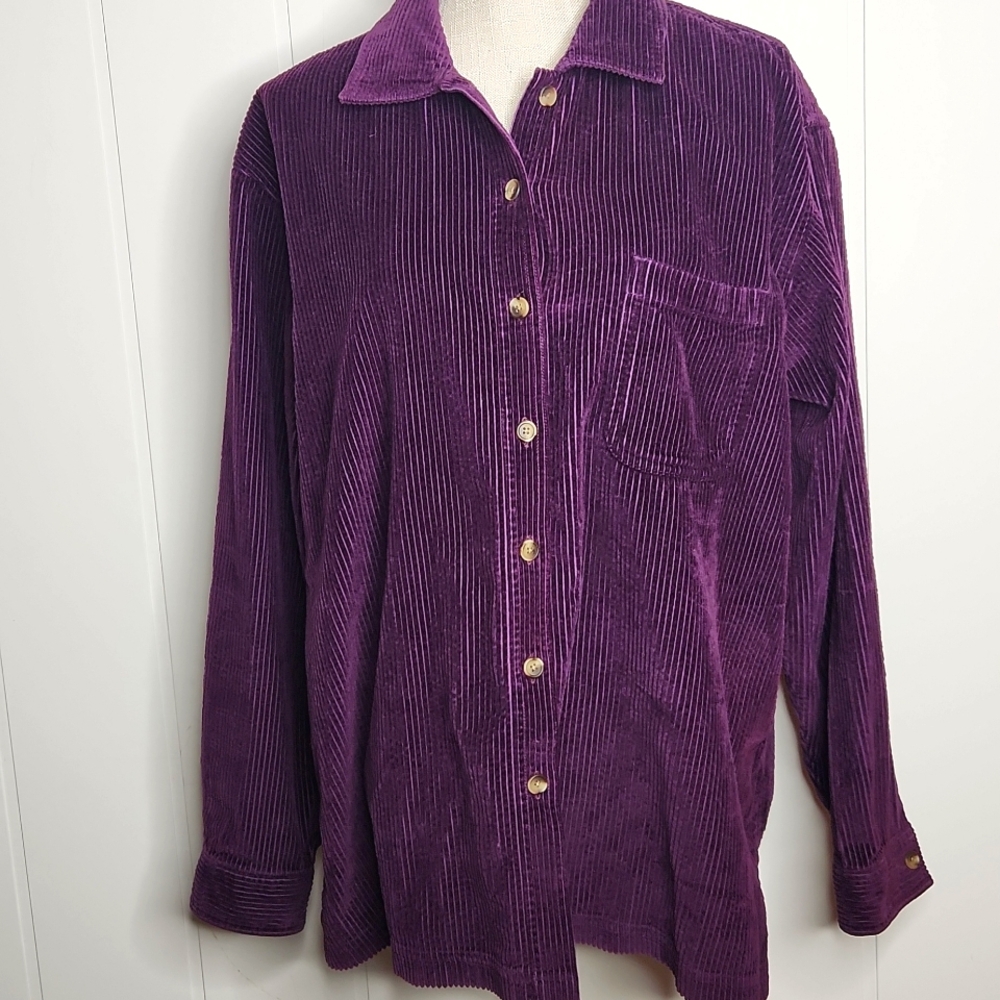 L.L.BEAN vintage Hong Kong dark purple woman's corduroy oversized chore shacket
